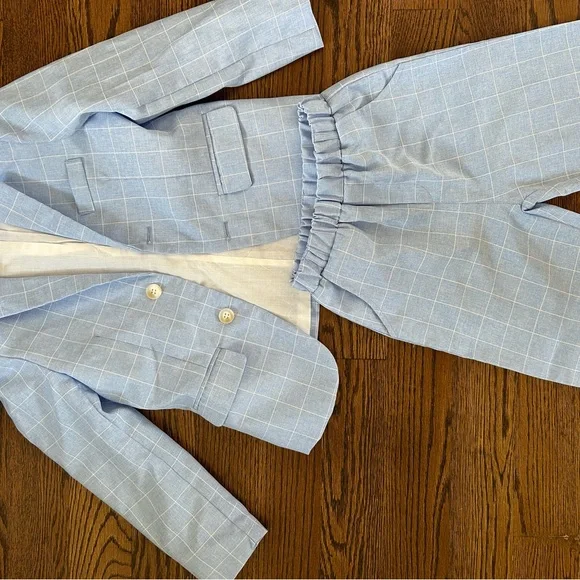 Light Blue Checkered Kids Suit - Picture 3 of 4